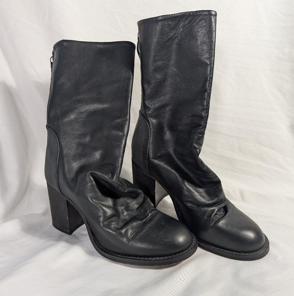 Free People Elle Block Heel Boots Black Leather